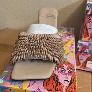 Jeffrey Campbell Beige Beaded Slide Sandals